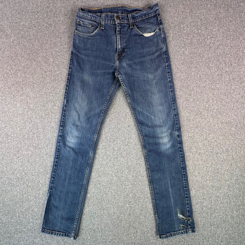 Levi's Jeans Mens 30x34 505 Regular Fit Blue Distressed Stretch Denim